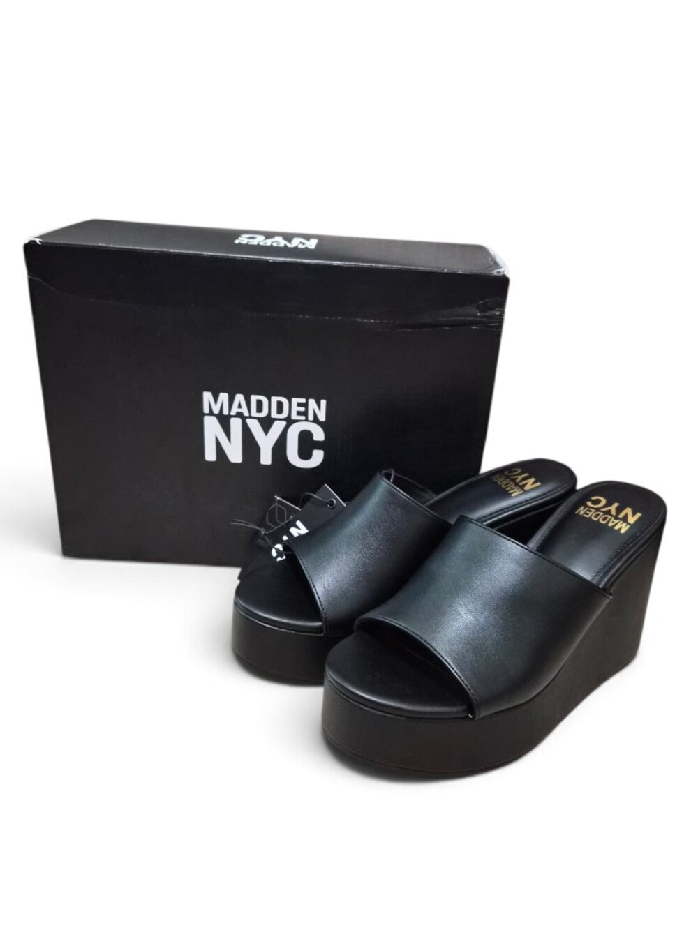 NIB Madden NYC Womens Boho Platform Wedge Slip-On Sandals Size 6, 8, 9, 10 Black
